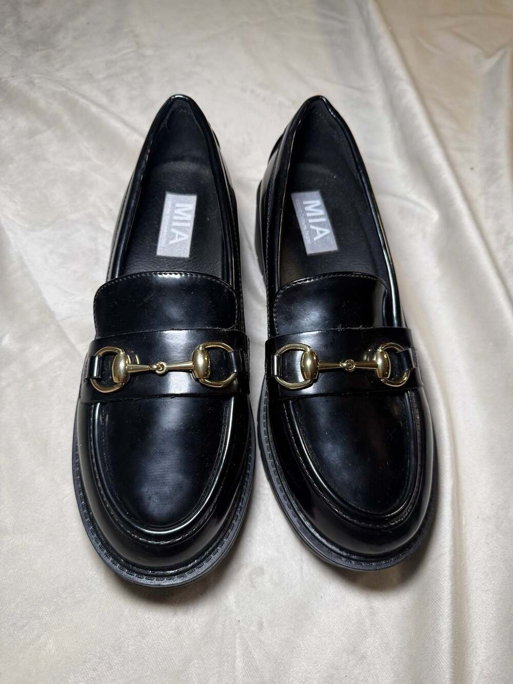 MIA Black Patent Bit Horsebit Lug Sole Platform Loafers